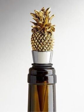 Rare POTTERY BARN Gold Pineapple Wine Bottle Stopper Metal New NWT RETIRED